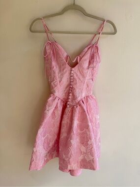 For love & Lemons Pink Floral Jacquard Fit-and-Flare Mini Dress